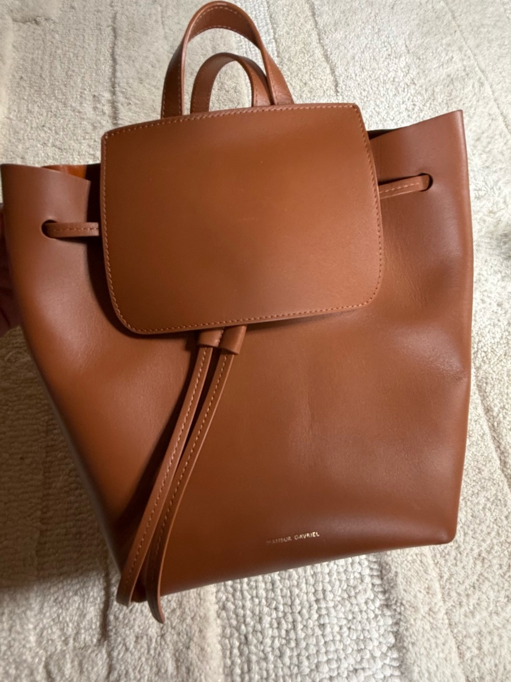 Mansur Gavriel Cognac Leather Drawstring Backpack Tote